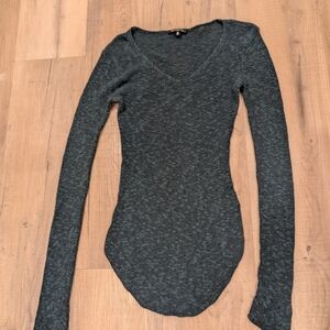 Dynamite Charcoal Long Sleeve V-Neck Top